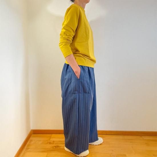 ホームスパン homspun ウールパンツ　紺色 Homspun[ホームスパン]サマーウールワイドギャザーパンツ 太