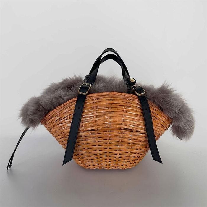 未使用品＊VIOLAd'ORO スプリットラタン ファー付きかごバッグ VIOLAd'ORO（ヴィオラドーロ）ユーロフォックスラタンカゴバッグ