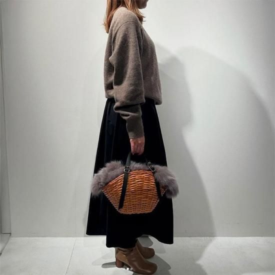 ヴィオラドーロ　ファー付きラタンカゴバッグ　フォックスファー VIOLAd'ORO ヴィオラドーロ】-VOLPE- FOX FUR×SPLIT RATTAN