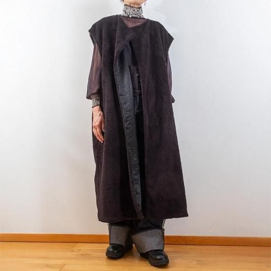 Honnete [オネット] ダブルフェイスボアロングベスト ブラック - リン