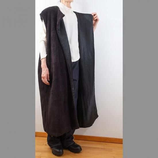 Honnete [オネット] ダブルフェイスボアロングベスト ブラック - リン