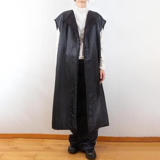 Honnete [オネット] ダブルフェイスボアロングベスト ブラック - リン