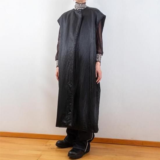 Honnete [オネット] ダブルフェイスボアロングベスト ブラック - リン