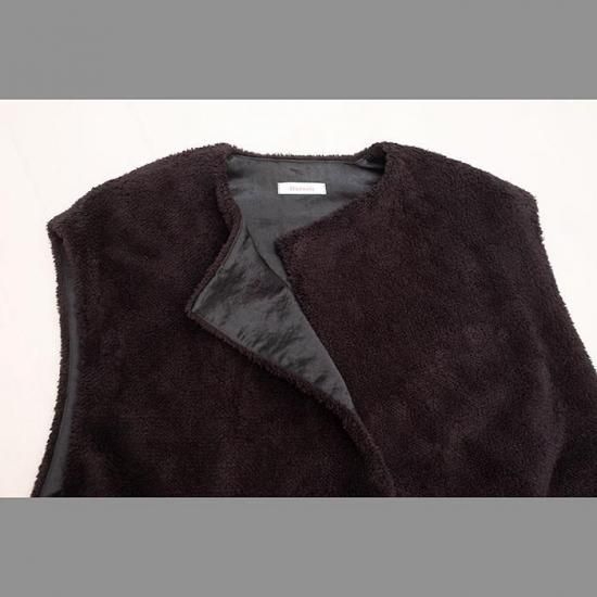 Honnete [オネット] ダブルフェイスボアロングベスト ブラック - リン