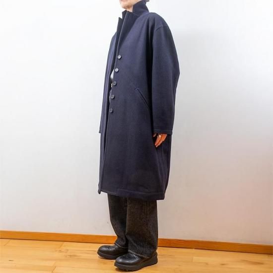homspun[ホームスパン] ウールフラノテーラーカラーコート ネイビー