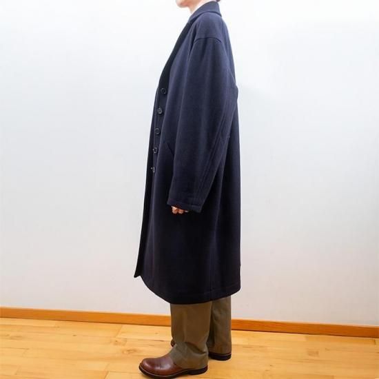homspun[ホームスパン] ウールフラノテーラーカラーコート ネイビー