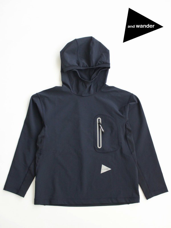 andwander｜アンドワンダー Women's hybrid warm pocket hoodie #Navy