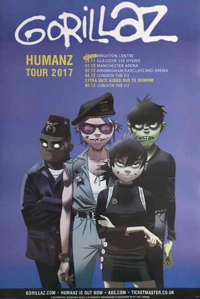 ゴリラズ（Gorillaz Humanz Tour 2017）ポスター■ J-0120通販ポスター『映画、音楽、洋楽、ロック、  アーティスト、Ｋ－ＰＯＰ、バイク 』各種ポスターあります！ポスター販売サイト”h2fposters.com”