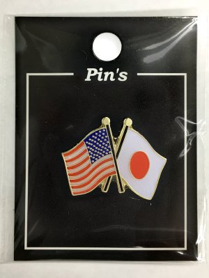 ピンバッジ2ヶ国友好 日本国旗・アメリカ USA国旗 約20×20mm