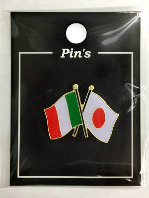 ピンバッジ2ヶ国友好 日本国旗・イタリア国旗 約20×20mm