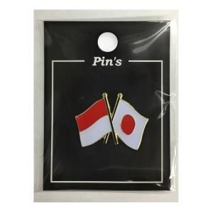 ピンバッジ2ヶ国友好 日本国旗・インドネシア国旗 約20×20mm