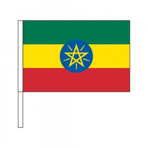 エチオピア 国旗 応援手旗sf 旗サイズ 30cm ポリエステル製 ポール31cmのセット