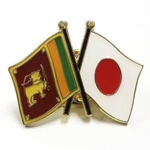 ピンバッジ2ヶ国友好 日本国旗・スリランカ国旗 約20×20mm