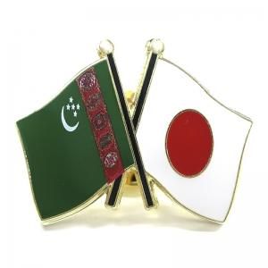 ピンバッジ2ヶ国友好 日本国旗・トルクメニスタン国旗 約20×20mm