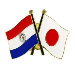 ピンバッジ2ヶ国友好 日本国旗・パラグアイ 国旗 約20×20mm