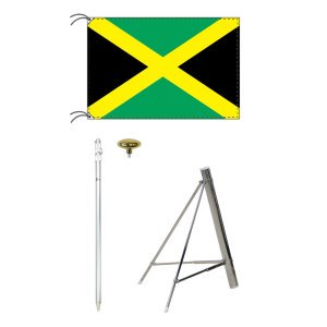 TOSPA ジャマイカ国旗（70×105ｃｍ国旗・2ｍポール・扁平金色玉・新型フロアスタンドセット） - トスパ世界の国旗販売ショップ