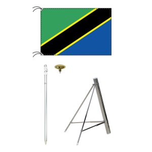 タンザニア 国旗 スタンドセット 90×135cm国旗 3ｍポール 金色扁平玉
