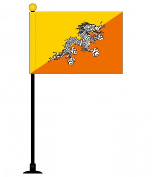 ブータン 国旗 ミニフラッグ 旗サイズ10.5×15.7cm テトロンスエード製 ポール27cm 吸盤のセット 日本製 世界の国旗シリーズ