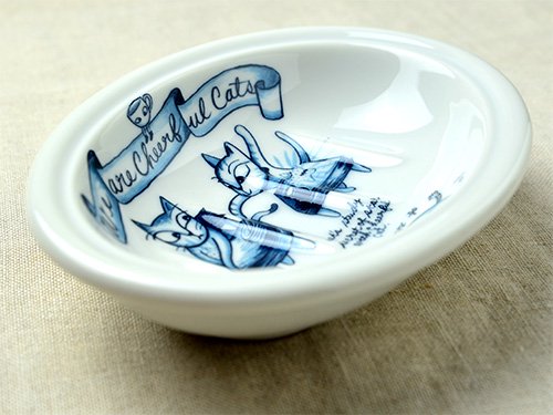 Shinzikatoh シンジカトウデザイン　猫のイラストが可愛い　陶器のソープデッシュ　石鹸受け皿　石鹸置き
