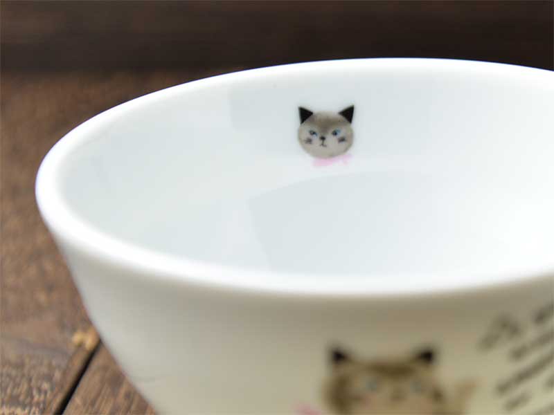 hinzikatoh シンジカトウデザイン 女の子っぽい猫のデザインが可愛い陶器のお茶碗　美濃焼