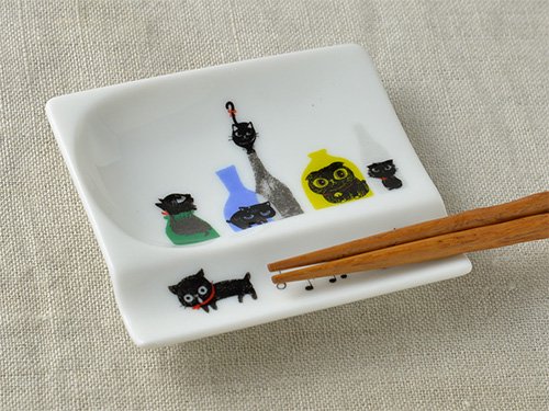 Shinzikatoh 箸置き小皿　おもてなしレスト　黒猫