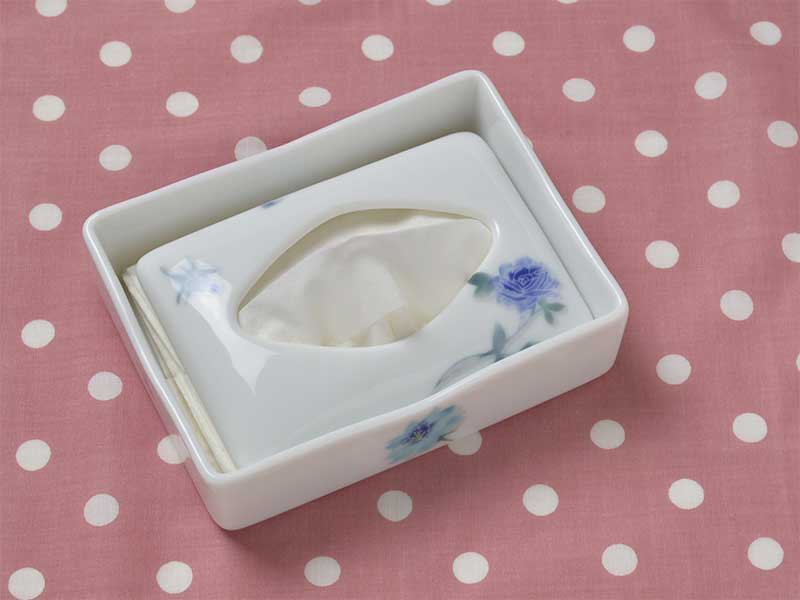 シンジカトウ　小花の花のイラストが可愛い　陶器のポケットテシッシュケース