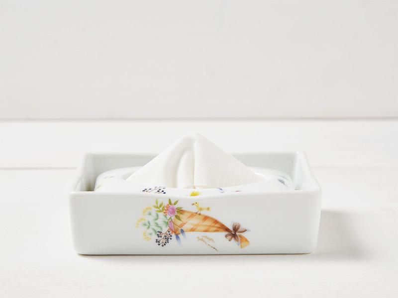 カトウシンジ陶器製ティッシュボックス 花と動物柄 シンジカトウ【生活感をなくす】おしゃれな陶器ティッシュケース