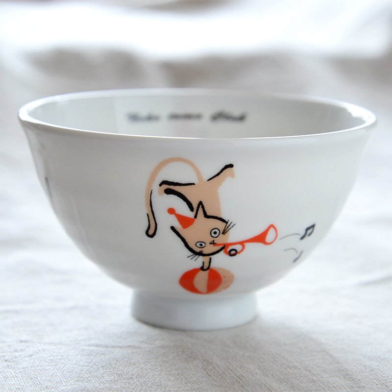 ねこ雑貨 ラッパを演奏するねこのイラストが可愛い お茶碗 プレゼントにshinzi Katoh Goodsの店 ゼルポティエ