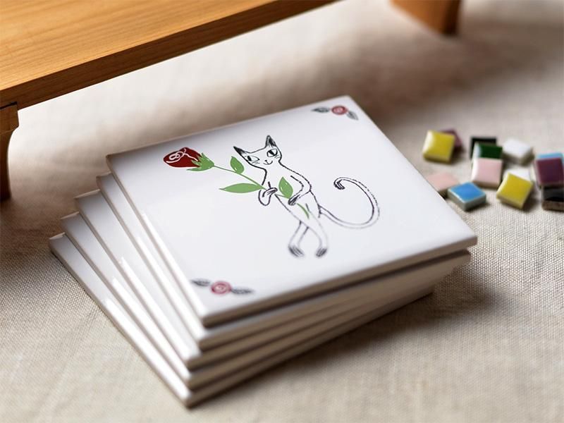 Shinzi Katoh 100角 猫のイラストがかわいいデザインタイル DIY