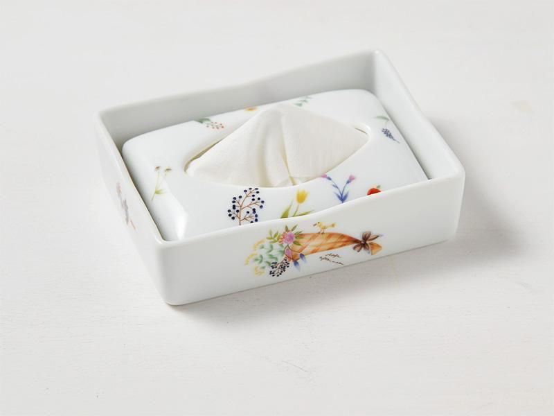 カトウシンジ陶器製ティッシュボックス 花と動物柄 シンジカトウ 美濃焼 ポケットティッシュケース - 上質で