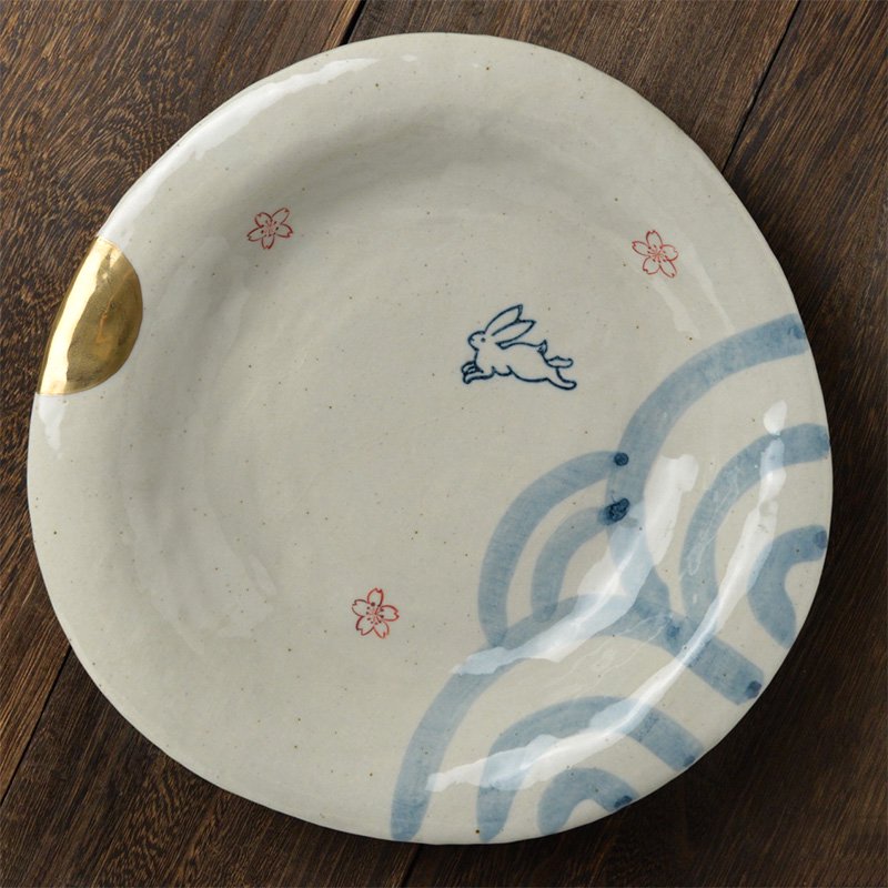 数量限定 Shinzikatoh シンジカトウ デザイン 貴重な手書きの陶器 月待ちうさぎ シリーズ 和風 洋風どちらにもあう大皿
