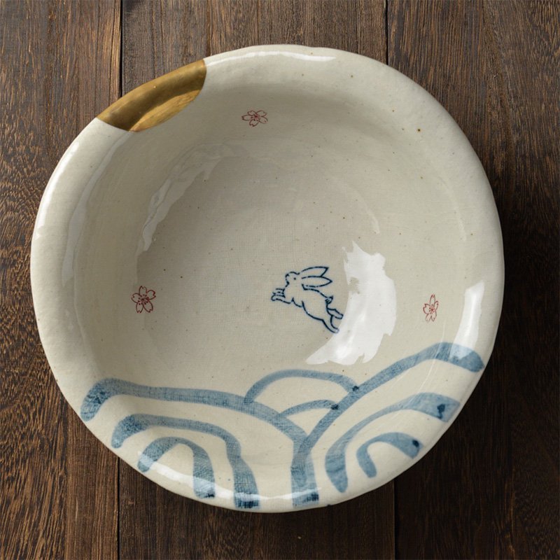 数量限定 Shinzikatoh シンジカトウ デザイン 貴重な手書きの陶器 月待ちうさぎ シリーズの深鉢です