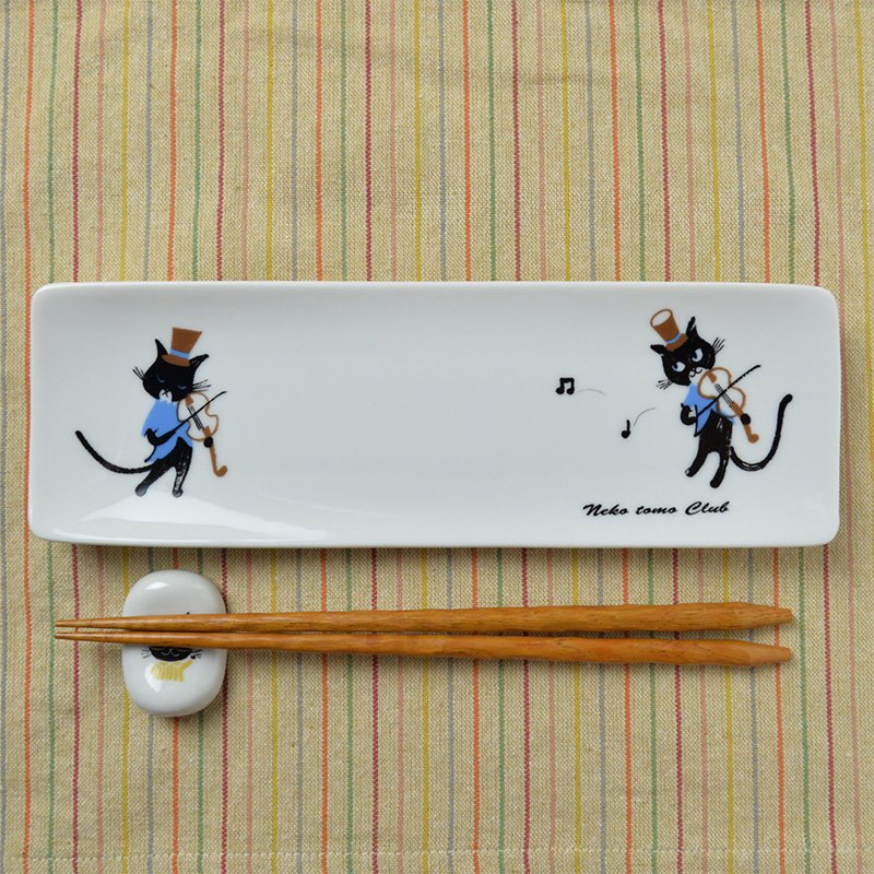 Shinzi Katoh シンジカトウ ヴァイオリンを弾く黒猫のイラストが可愛い ねこともくらぶシリーズ アルファプレート 美濃焼