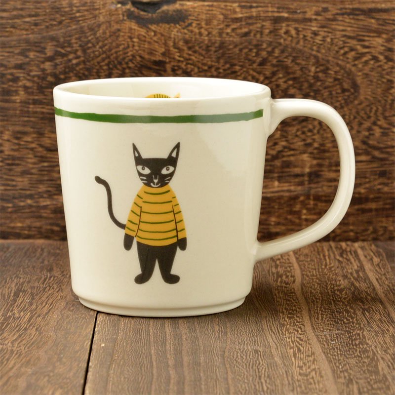 Shinzikatoh シンジカトウデザイン 濃いグレー色した猫のイラストがとっても可愛いマグカップ 美濃焼 生活雑貨通販 ゼルポティエ