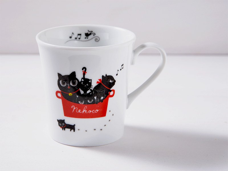 シンジカトウ 音楽好きな黒猫達のイラストが可愛いマグカップ 美濃焼