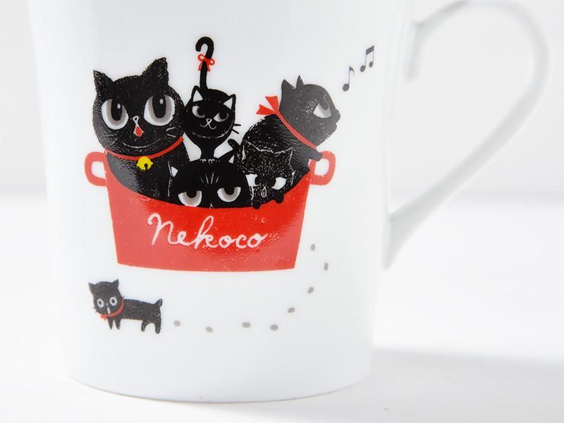 シンジカトウ 音楽好きな黒猫達のイラストが可愛いマグカップ 美濃焼