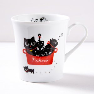 音楽好きの黒猫　シンジカトウ　マグカップ<br>ねこのイラスト　マグカップ NE-A　日本製