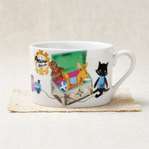黒ねこ柄スープカップ　シンジカトウ<br>可愛い猫のイラスト マグカップ MM-B
　日本製