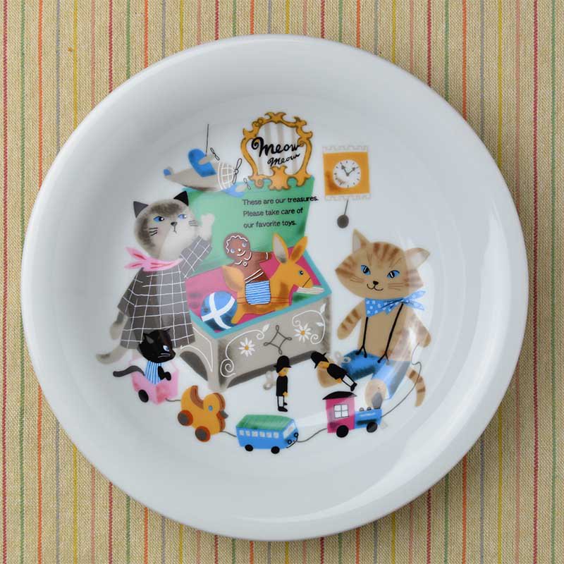 Shinzi katohシンジカトウ 丸いシンプルな陶器のお皿にお洒落な猫が描かれたカレー＆スープ皿 美濃焼