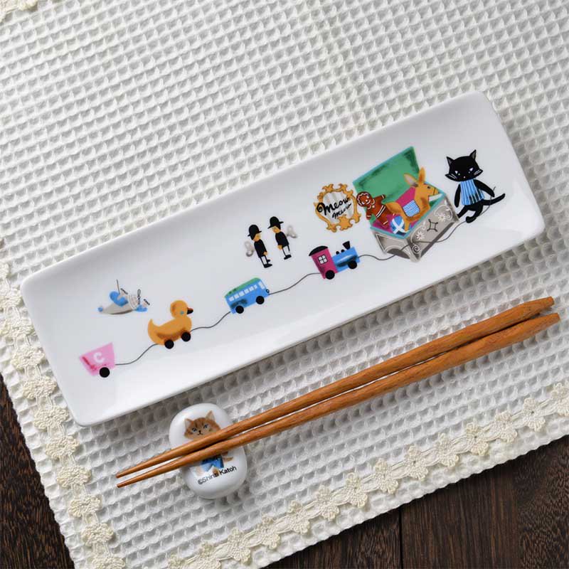 Shinzi Katoh シンジカトウ レトロ調なデザインや猫のイラストが可愛い ミャウミャウシリーズ 陶器の長皿 美濃焼