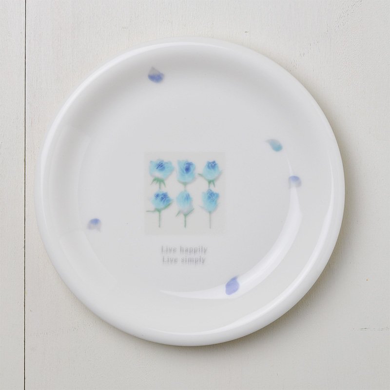 Shinzi Katoh シンジカトウ 花言葉 夢かなう と言われるブルーローズが描かれたお洒落なデザイン 陶器のお皿 美濃焼