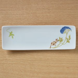シンジカトウ　 猫と花のデザインがとってもお洒落　陶器の長皿<br>ココシリーズ　アルファプレート CO-2　日本製　美濃焼