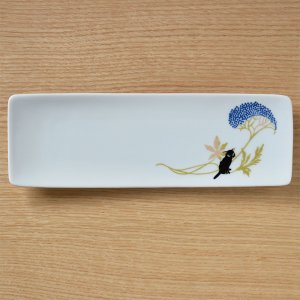 シンジカトウ　デザイン 猫と花のデザインがとってもお洒落　陶器の長皿<br>ココシリーズ　アルファプレート CO-3　　日本製　美濃焼