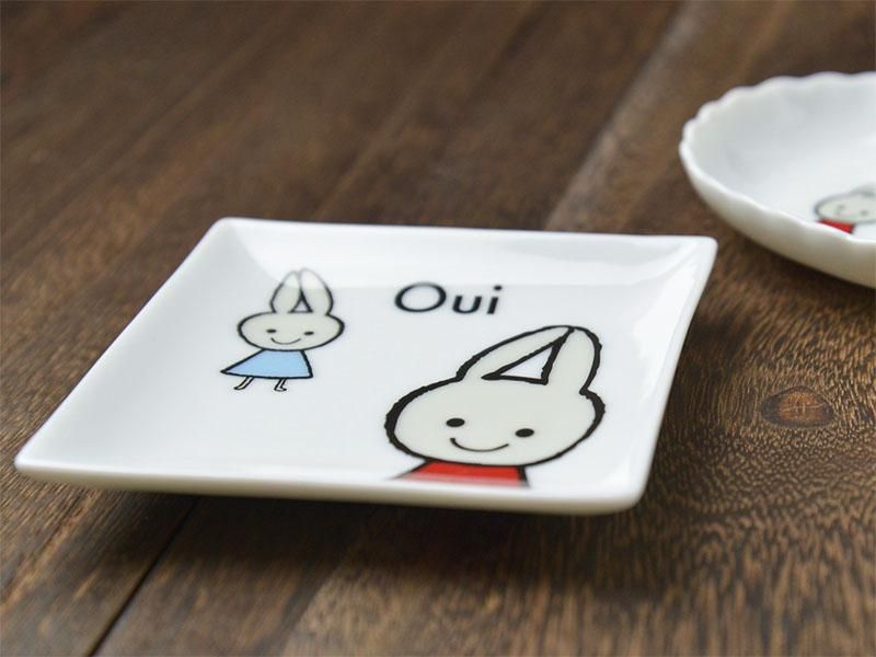 長谷川風子 ウサギ ギザギザ皿 ミモザとうさぎ／八角長皿(大)｜空萌工房(