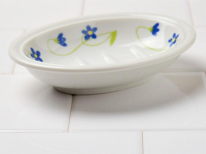 ソープディッシュ 陶器 シンジカトウ 可愛い花柄の石鹸置き