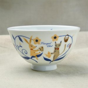 Shinzi Katoh シンジカトウ　ねこ くま うさぎ 動物たちのイラストが可愛い　軽いお茶碗　トランキールチャットシリーズ　茶碗L　TC