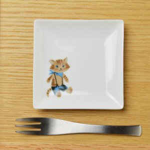 Shinzikatoh シンジカトウ  猫のイラストが大人可愛い　四角の小皿　スクエアプレート MM-B