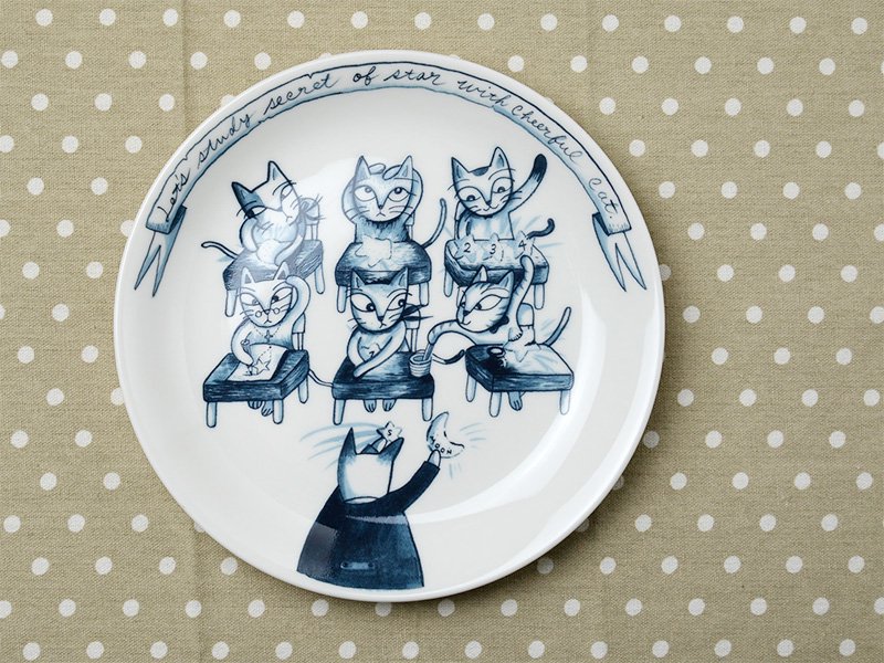 可愛い食器 シンジカトウ 猫たちの学校のイラストの皿 美濃焼