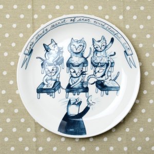 可愛い食器 さら　ShinziKatoh シンジカトウ　猫の学校のイラスト プレート L  HU-C　日本製