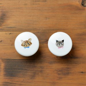 可愛い陶磁器製　セラミックノブ　MM 猫柄2個入り